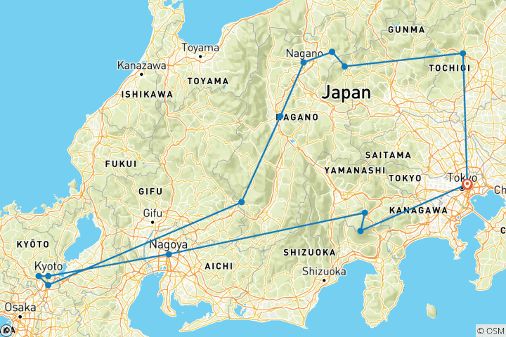 Map of Central Japan (14 destinations)