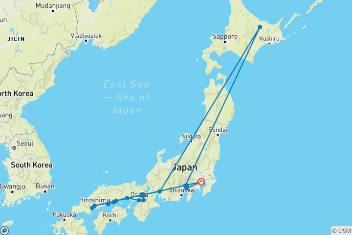 Map of Contrasts of Japan end Tokyo (20 destinations)