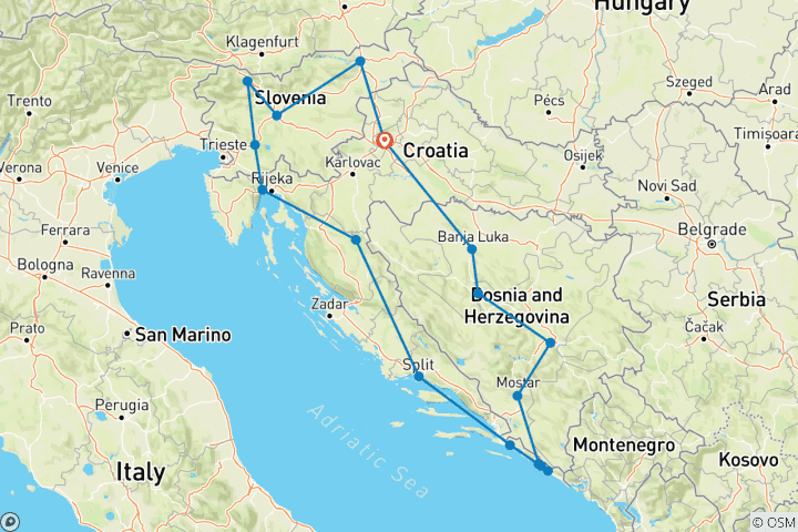 Carte du circuit Croatie, Bosnie et Slovénie