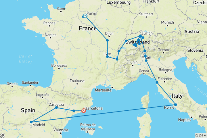 Karte von Zauberhafte Landschaften (von Paris bis Barcelona)