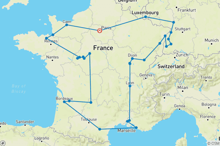Carte du circuit La passion française et la Forêt-Noire (notamment Beynac)