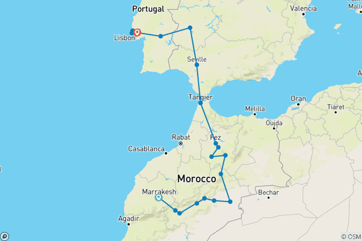Map of From Marrakesh to Lisbon (21 destinations)