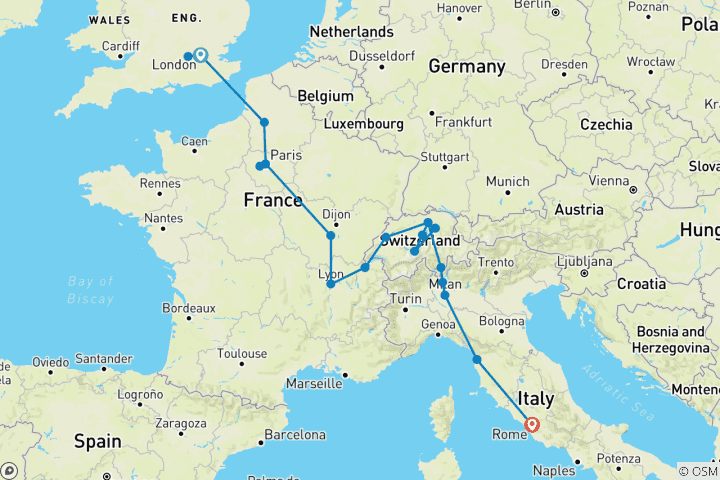 Map of Spectacular Europe End Rome (23 destinations)