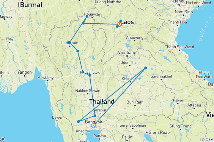 Karte von Vom Königreich Siam zur Seele von Laos (17 Destinationen)