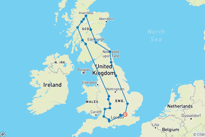 Carte du circuit Londres, Écosse et sud de l'Angleterre