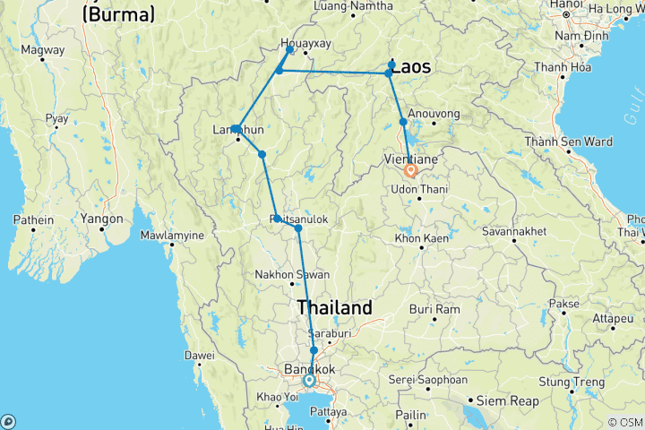 Karte von Lichter Thailands und das traumhafte Laos (15 Reiseziele)