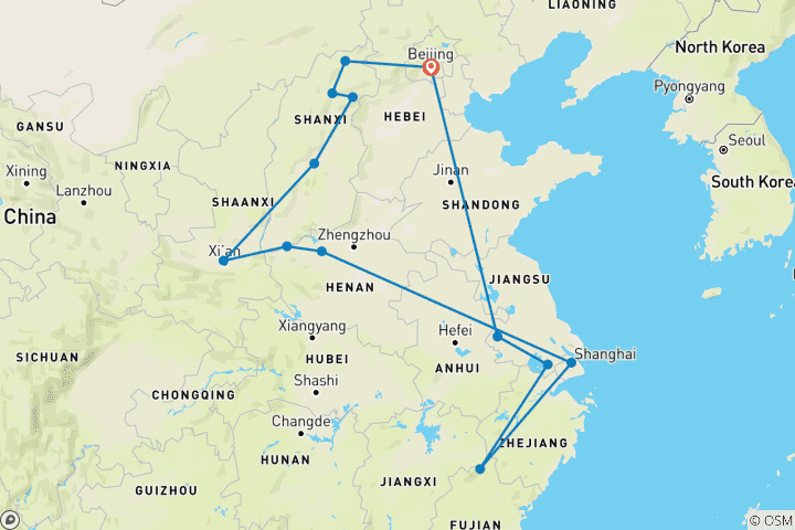 Map of Millenary China (13 destinations)