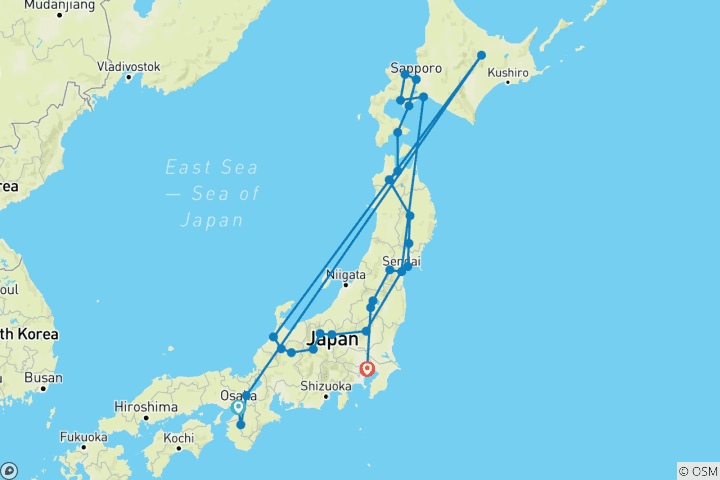 Carte du circuit Le Japon pittoresque et zen (28 destinations)