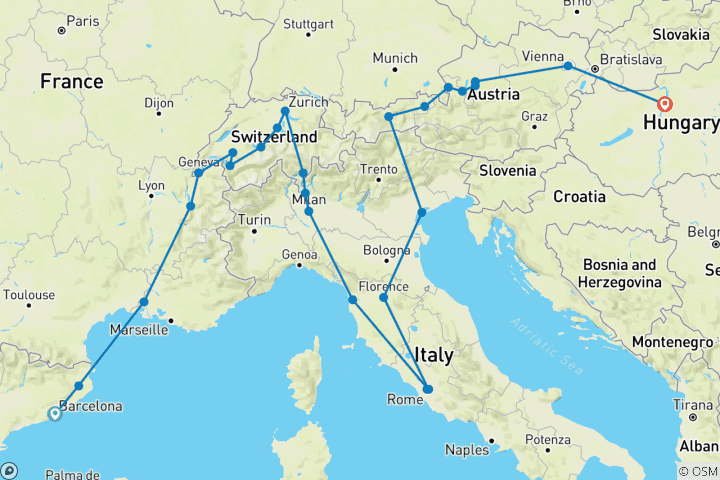 Kaart van Magisch Europa met Boedapest (27 bestemmingen)