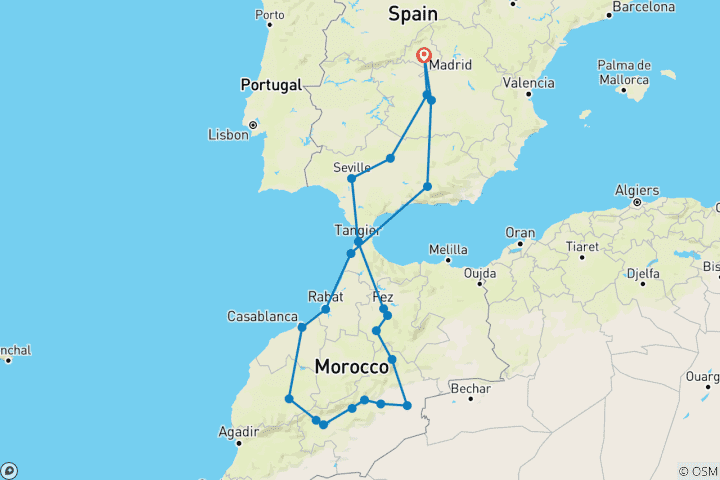 Map of Madrid and Magical Morocco (22 destinations)