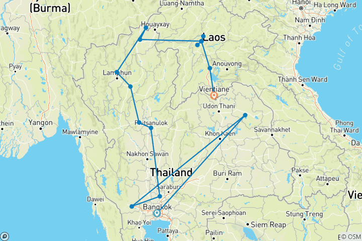 Map of Unforgettable Grand Tour of Thailand and Laos (17 destinations)