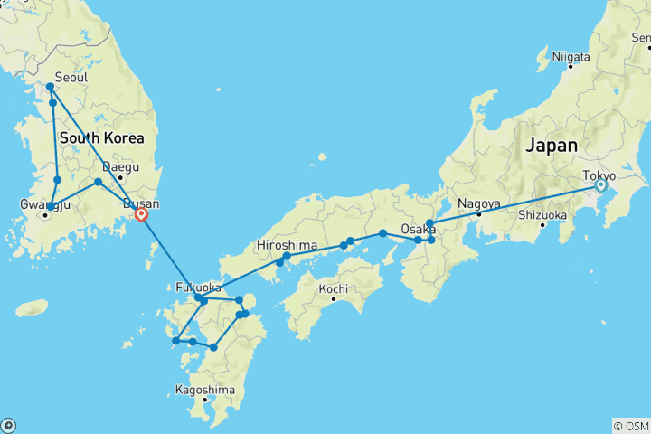 Carte du circuit Un Japon inoubliable : Kyushu et les traditions coréennes (25 destinations)