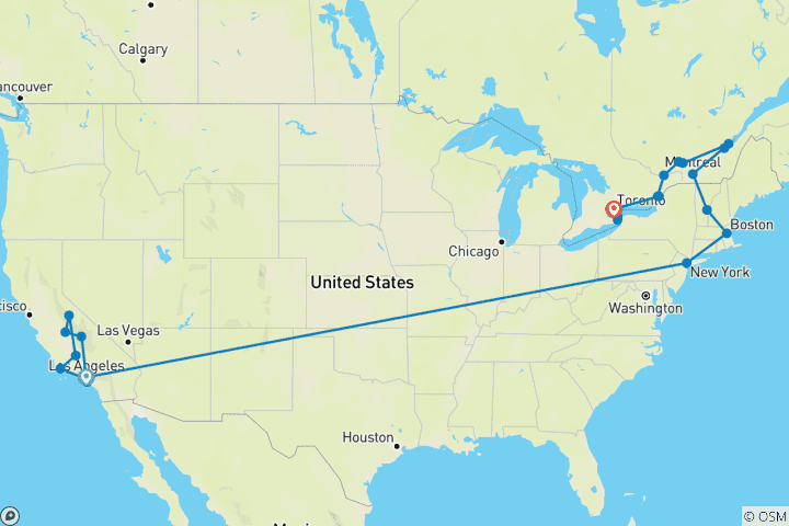 Mapa de Panorama de EE. UU. y Canadá (25 destinos)
