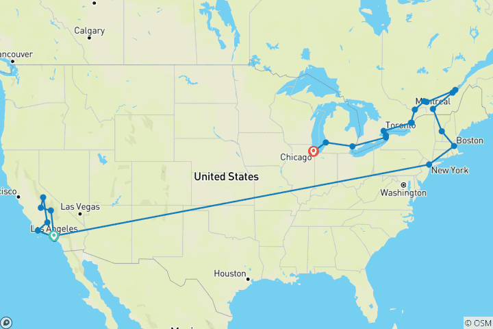 Kaart van Panoramas van de VS & Canada – met Chicago
