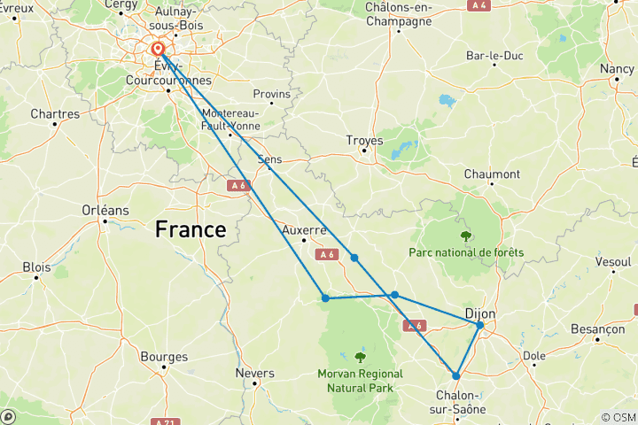 Carte du circuit Les merveilles de la Bourgogne