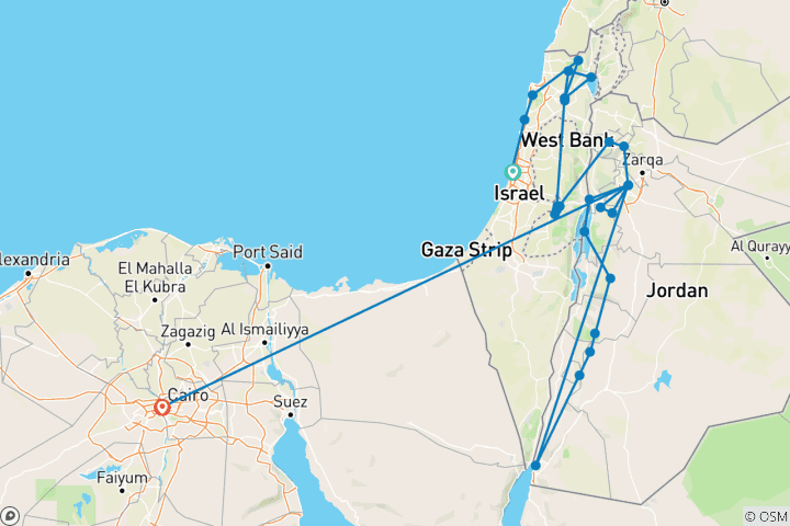 Map of Israel, Jordan and Cairo (36 destinations)