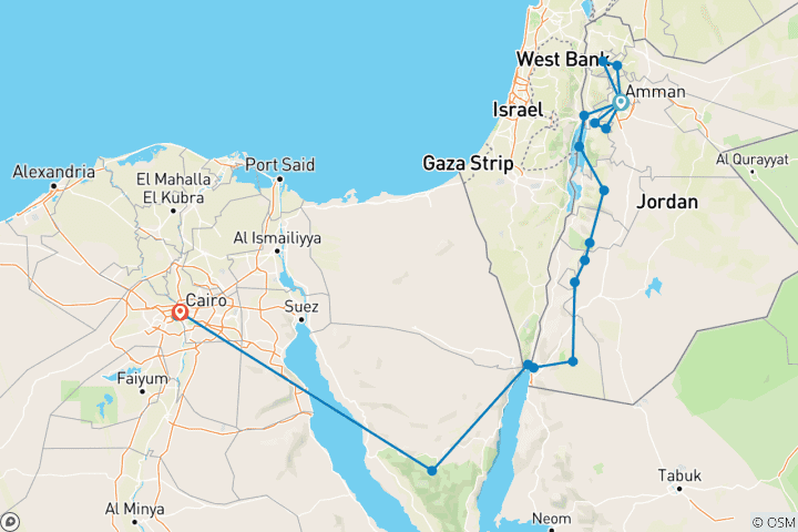 Map of Lights of Jordan and Cairo (20 destinations)