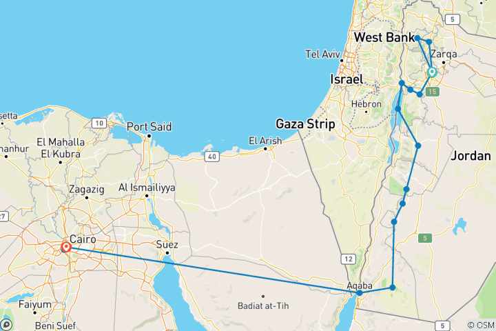Map of Unforgettable Jordan and Cairo (17 destinations)