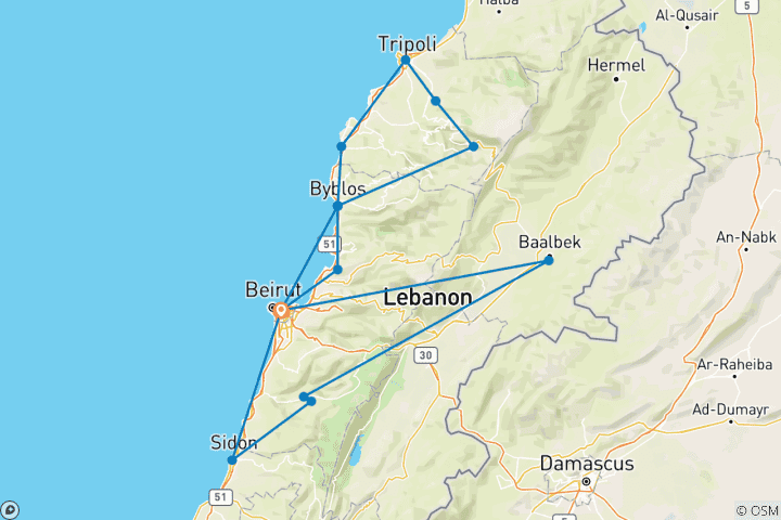 Kaart van Smaak van Libanon (5 Dagen)