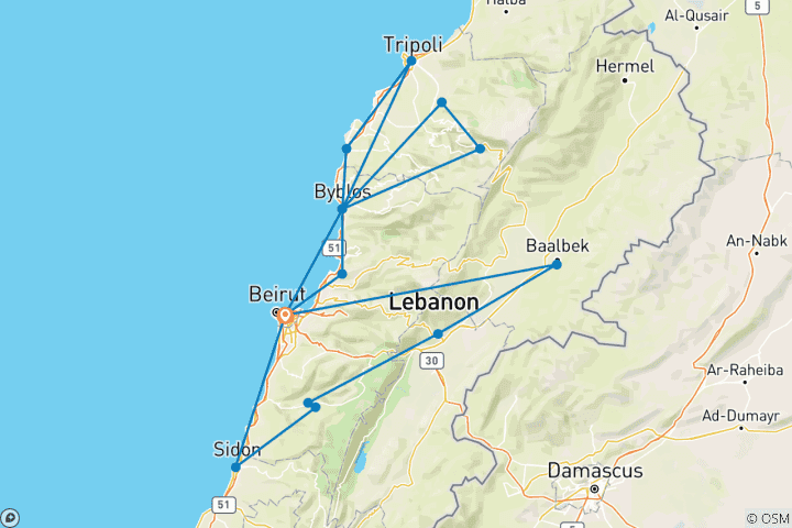 Kaart van Smaak van Libanon (6 Dagen)