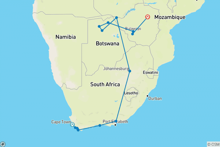 Map of Cape Town To Nairobi (100 Days)