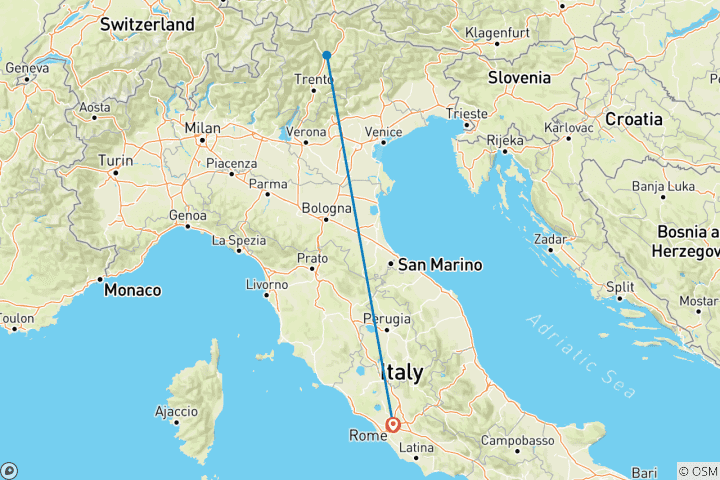 Carte du circuit Bolzano et ses environs : un circuit de Noël de 4 jours à travers le Tyrol du Sud (de Rome à Bolzano)