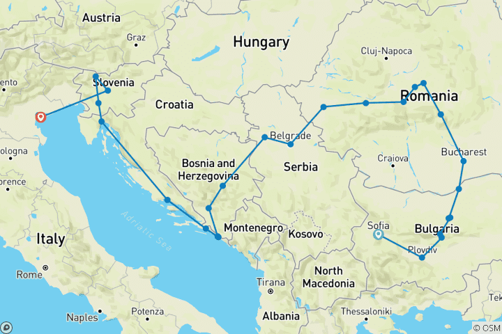 Carte du circuit Miracle des Balkans (34 destinations)