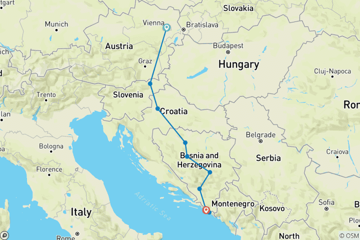 Carte du circuit Europe de l'Est (11 destinations)