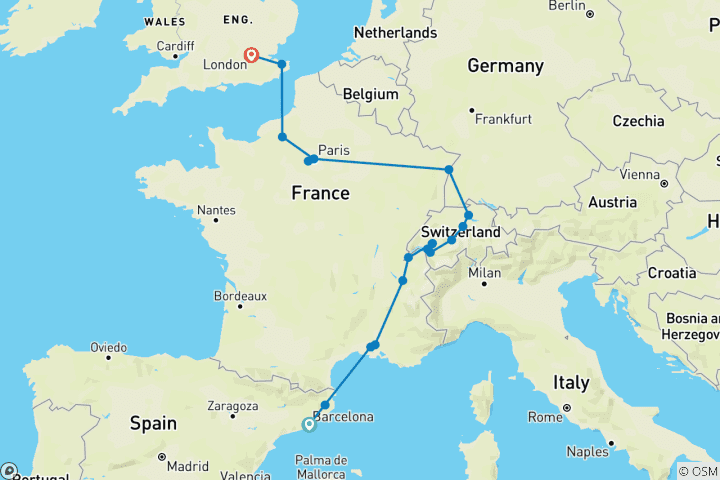 Map of Green Panorama end London (18 destinations)