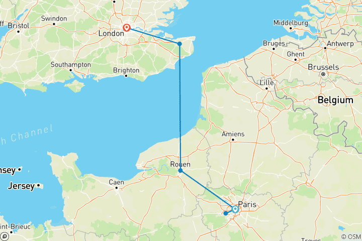 Map of Paris and London (6 destinations)