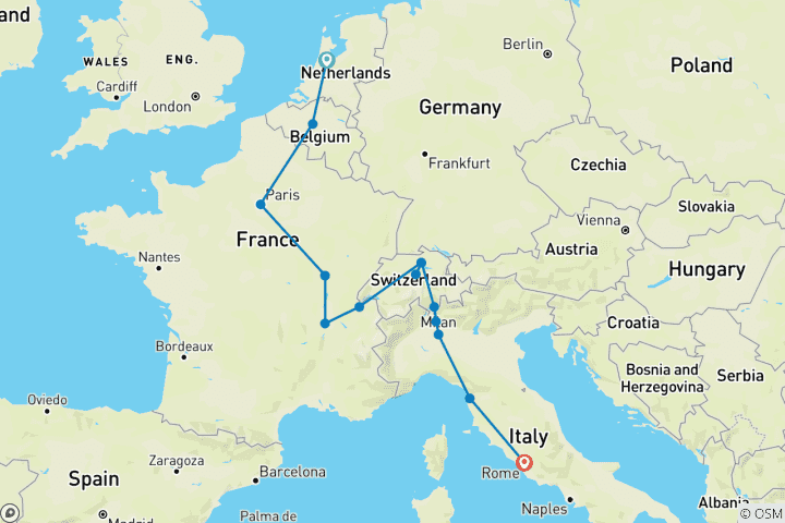 Map of Romantic Cities (14 destinations)