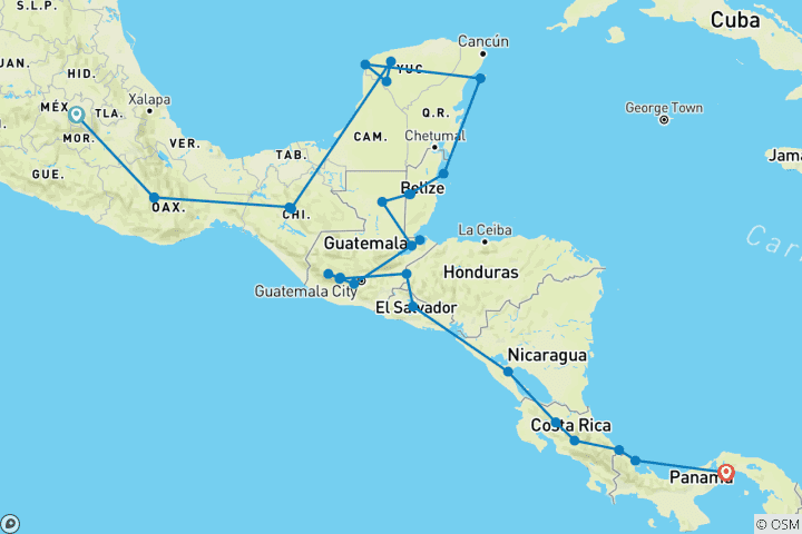 Map of Ultimate Central America (66 destinations)