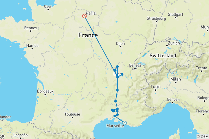 Kaart van De charmes van Lyon, de Provence en Parijs 2027/2028