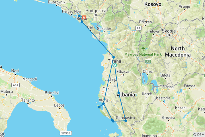 Kaart van Levendig Albanië en Montenegro – Kleine groep (Kleine groep)