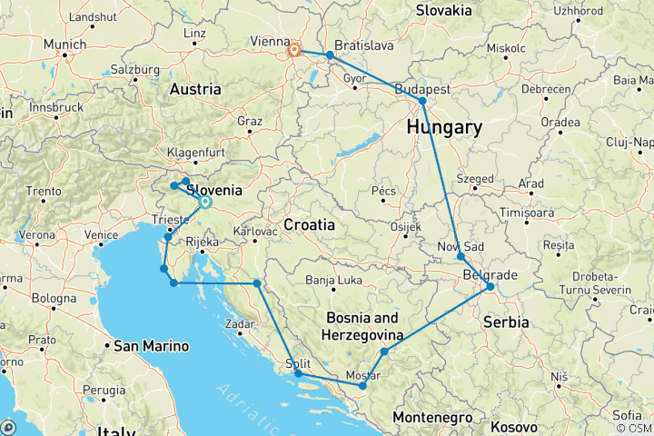 Carte du circuit Ambiance méditerranéenne et Europe impériale ; circuit semi-privé avec un accompagnateur dédié et une voiture à disposition