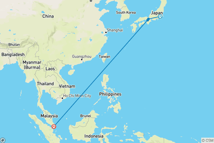 Carte du circuit Japon et Singapour : le mont Fuji, Kyoto et Marina Bay, avec hébergement 5 étoiles, train à grande vitesse, petits-déjeuners et transferts