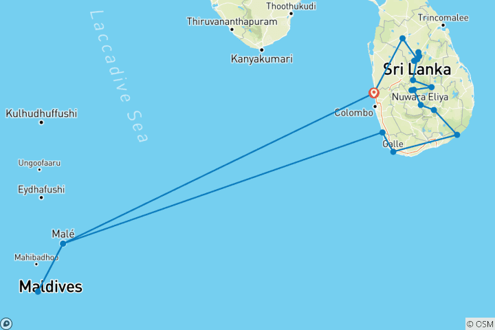 Kaart van Avontuur voor vrouwen: Sri Lanka & de Malediven
