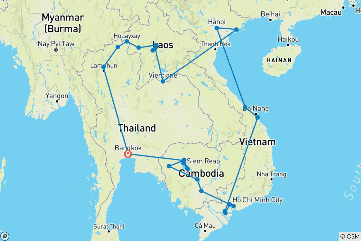 Map of South East Asia Loop (33 destinations)