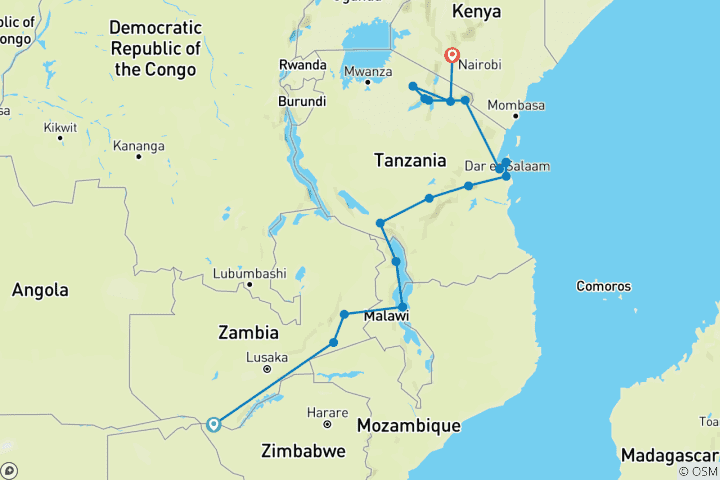 Carte du circuit Des chutes Victoria à Nairobi - Circuits « Explorer » et « Classic »