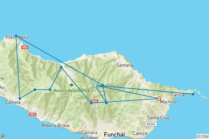 Carte du circuit Madère : montagnes, levadas et côtes sauvages