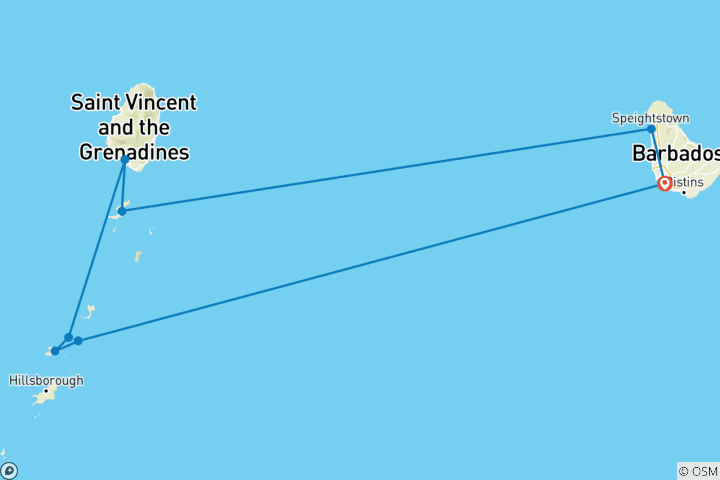 Map of Grenadines & Windwards yachting 2026-2027 - 8 Days (8 destinations)