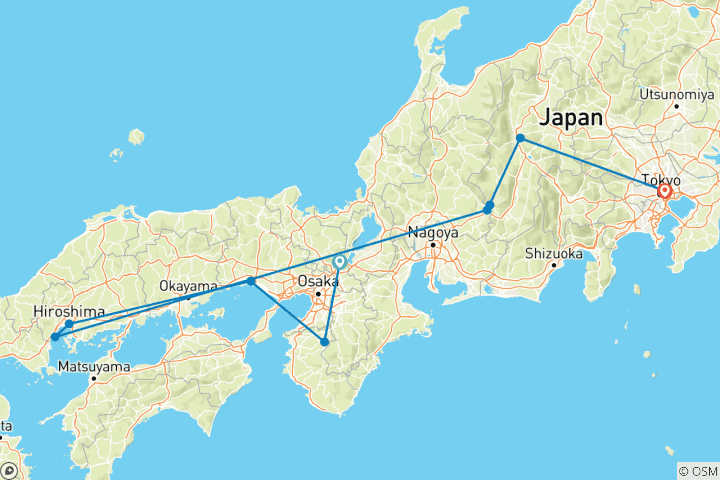 Mapa de Japón clásico (de Kioto a Tokio)