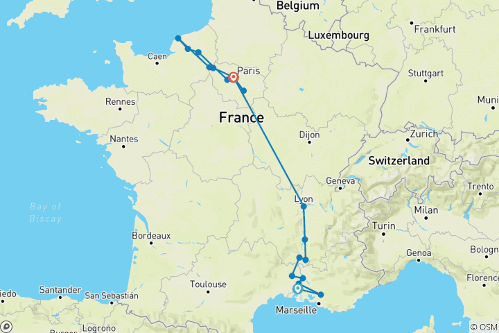 Karte von Grand France-Urlaub (, von Arles nach Paris)