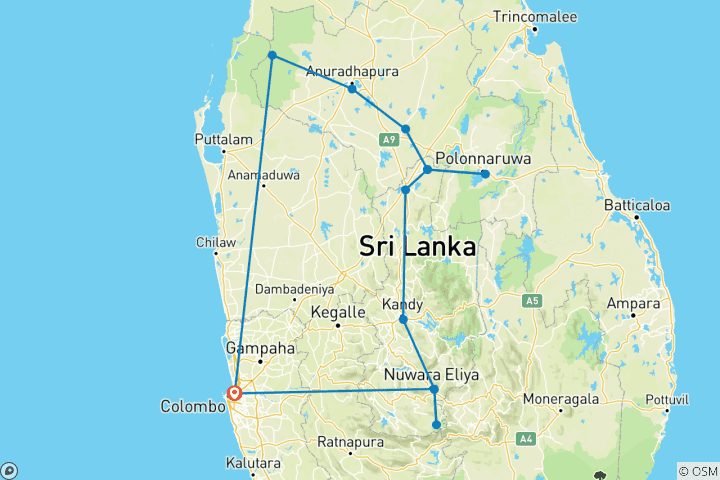 Carte du circuit Le meilleur du Sri Lanka classique
