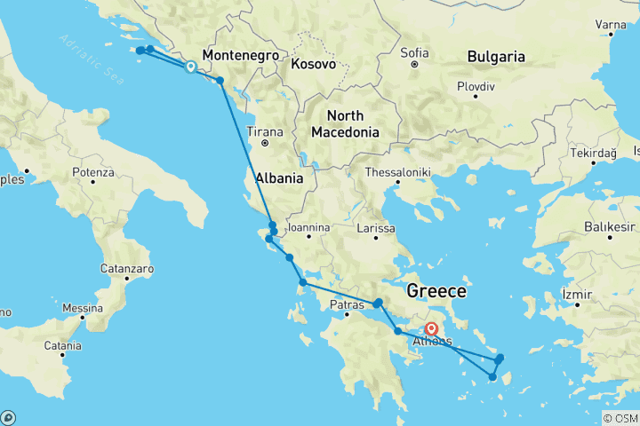Karte von Adria, Korinthkanal und die griechischen Inseln