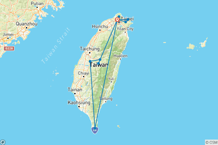 Carte du circuit Vacances en famille à Taïwan