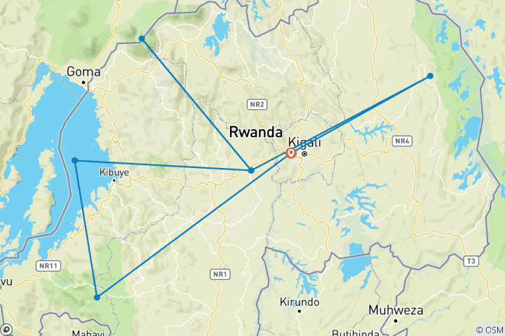 Kaart van Safari en gorilla-avontuur: de hoogtepunten van Rwanda – 8 dagen / 7 nachten
