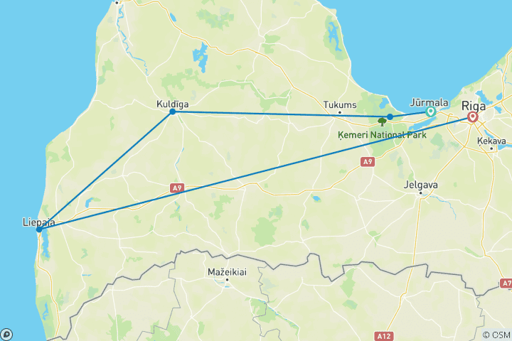 Carte du circuit Circuit en voiture électrique en Lettonie : Riga, la Courlande et la côte