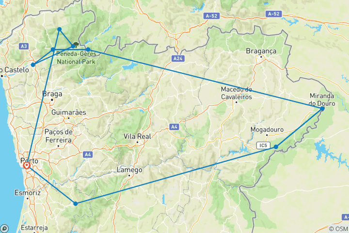 Carte du circuit Aventure à Arouca, dans le Douro et à Gerês