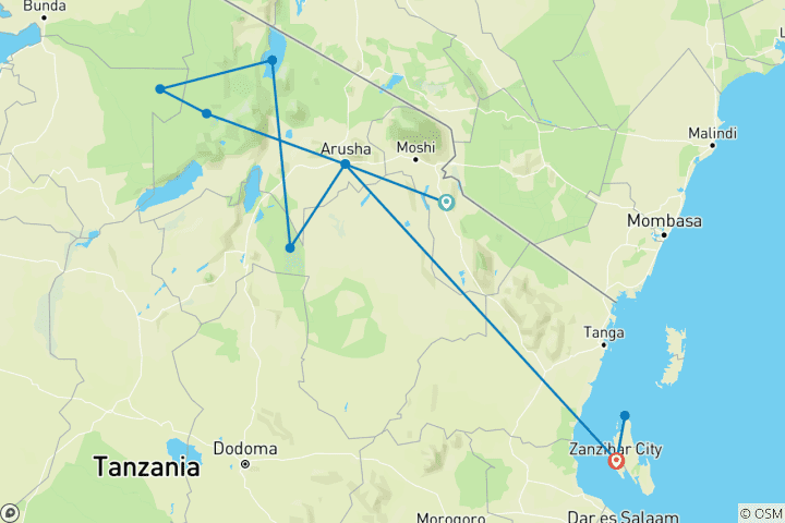 Map of Safari in Tanzania & Zanzibar